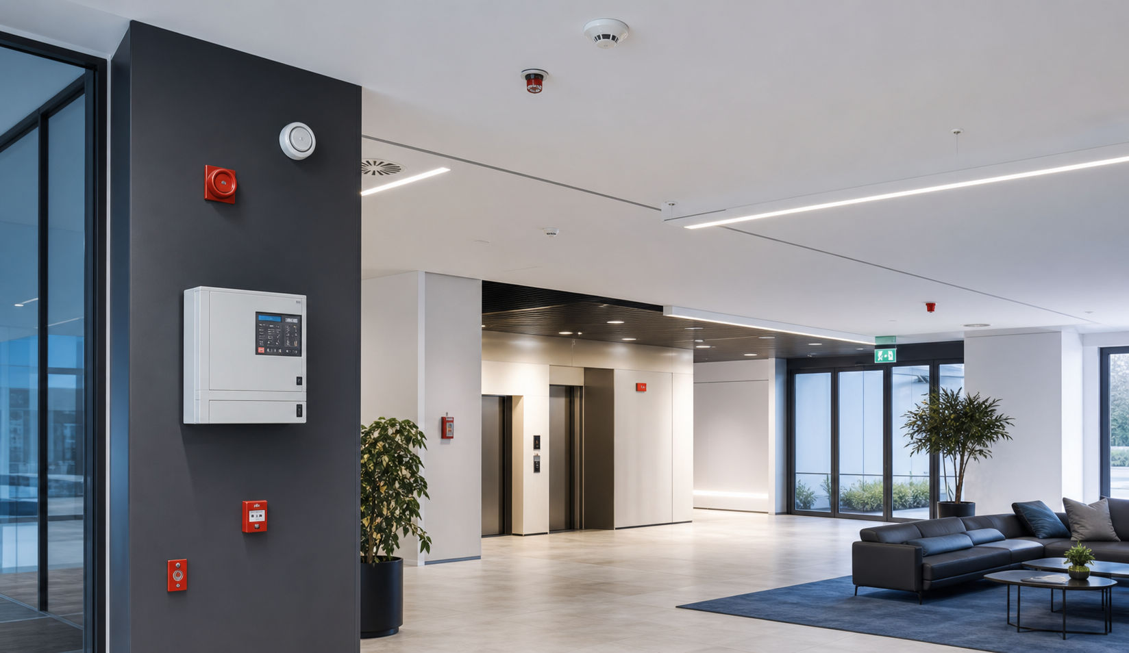 Modern commercial building fire safety installation